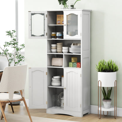 58.5 Inch Freestanding Linen Bathroom Storage Cabinet with Frost Glass Doors, White Floor Cabinets   at Gallery Canada