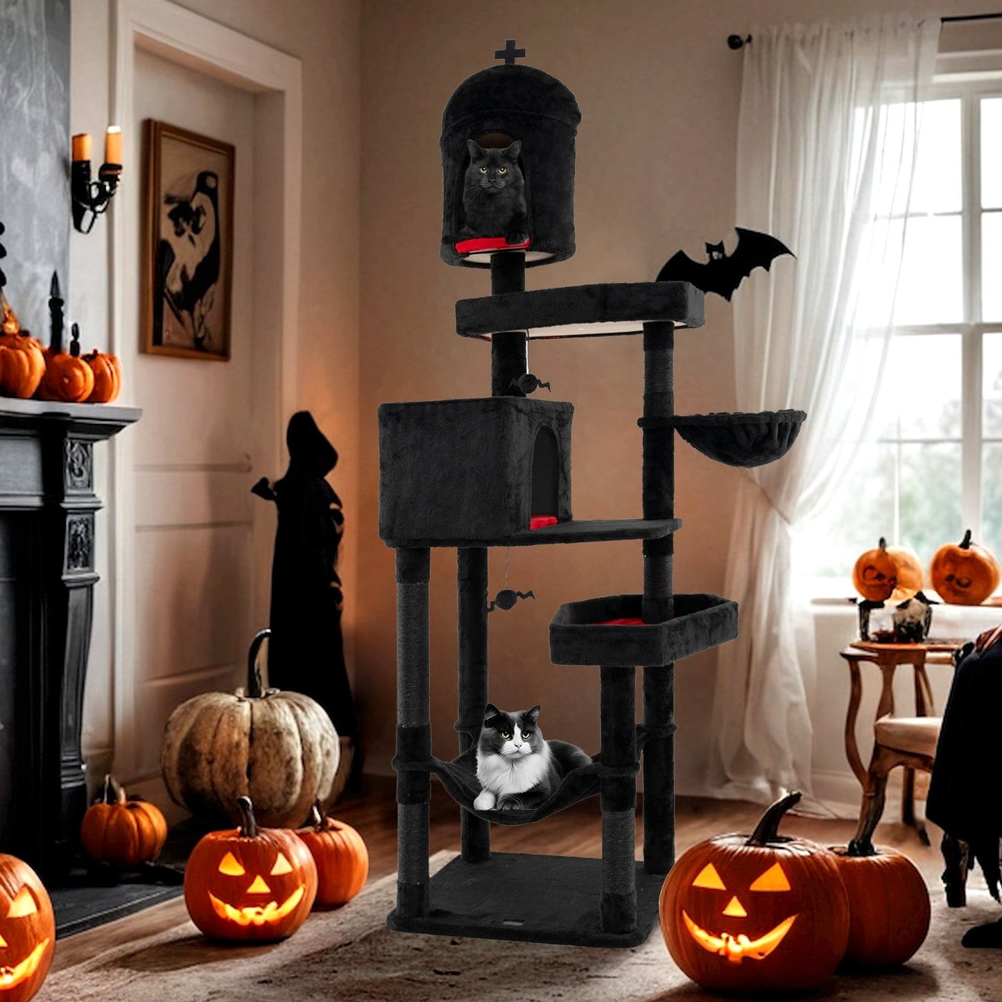 Gothic Cat Tree with 2 Cat Condos and Coffin Bed for Indoor Cats, Black Cat Trees Condos & Scratchers   at Gallery Canada