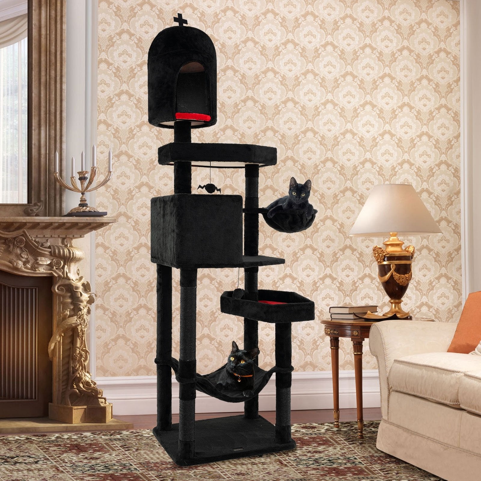 Gothic Cat Tree with 2 Cat Condos and Coffin Bed for Indoor Cats, Black Cat Trees Condos & Scratchers   at Gallery Canada