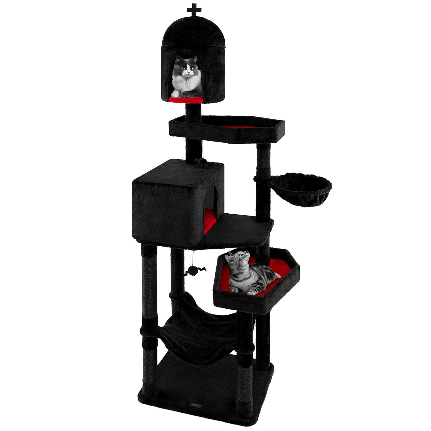 Gothic Cat Tree with 2 Cat Condos and Coffin Bed for Indoor Cats, Black Cat Trees Condos & Scratchers Black  at Gallery Canada