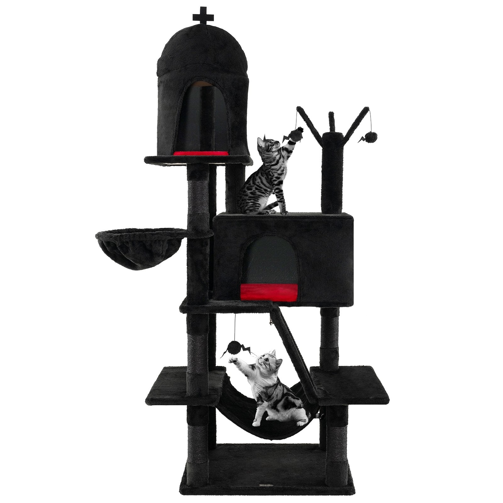 Gothic Cat Tree with 2 Cat Condos and Spooky Dangling Ball for Indoor Cats, Black Cat Trees Condos & Scratchers   at Gallery Canada