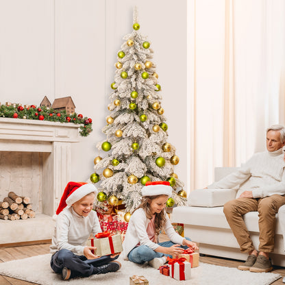 6 Feet Artificial Xmas Tree with 589 Flocked Branch Tips and 48 Xmas Balls Christmas Tree   at Gallery Canada