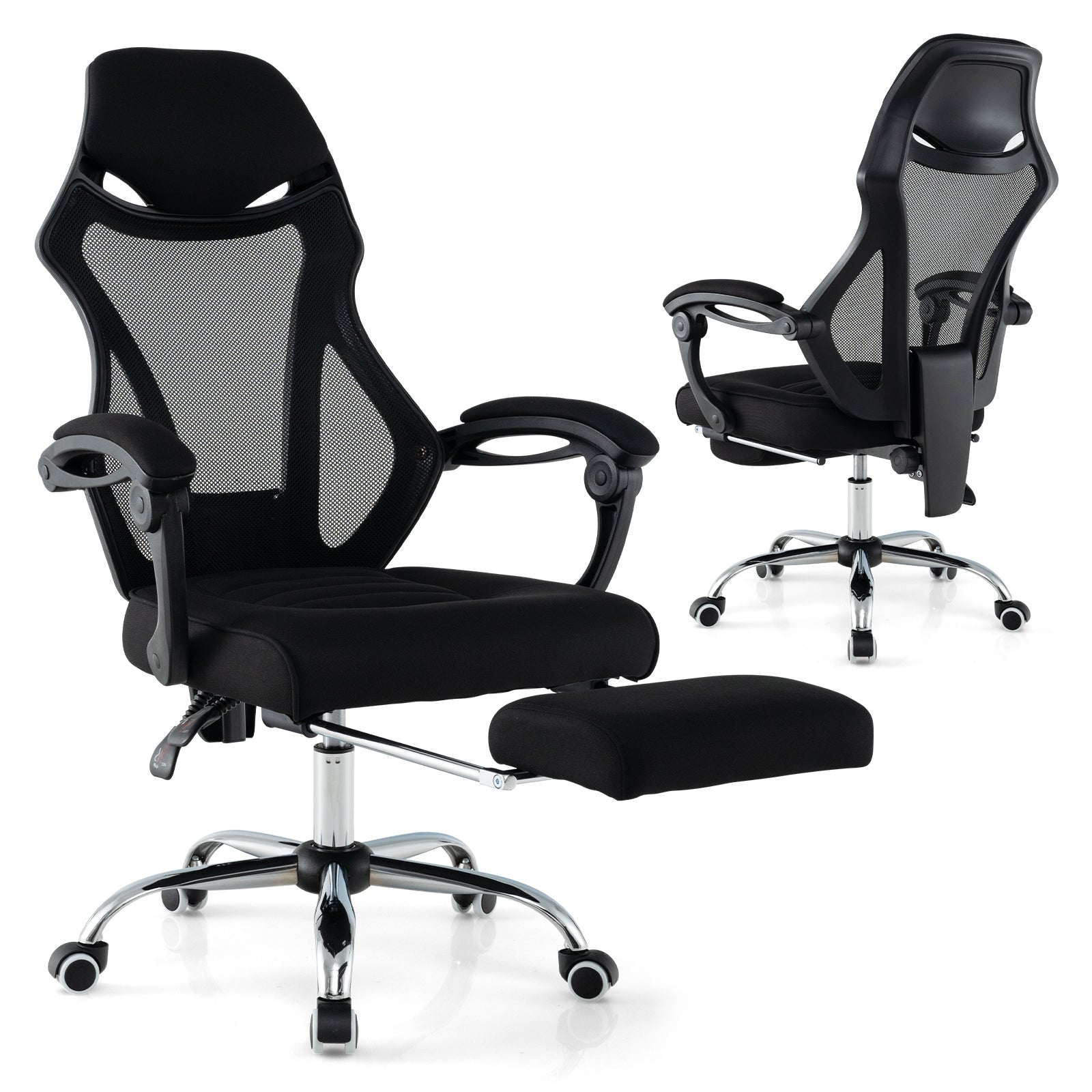 Ergonomic Mesh Office Chair with Footrest and Tilting Backrest, Black Ergonomic Chairs   at Gallery Canada