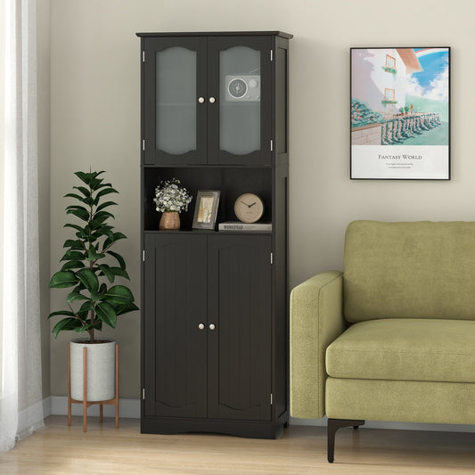 64.5 Inches Tall Bathroom Storage Cabinet with Frost Glass Doors and Shelves, Black Floor Cabinets Black  at Gallery Canada