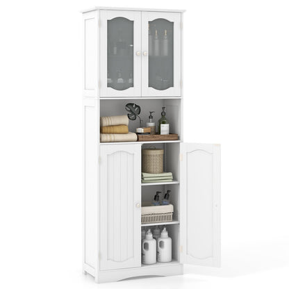 64.5 Inches Tall Bathroom Storage Cabinet with Frost Glass Doors and Shelves, White Floor Cabinets White  at Gallery Canada