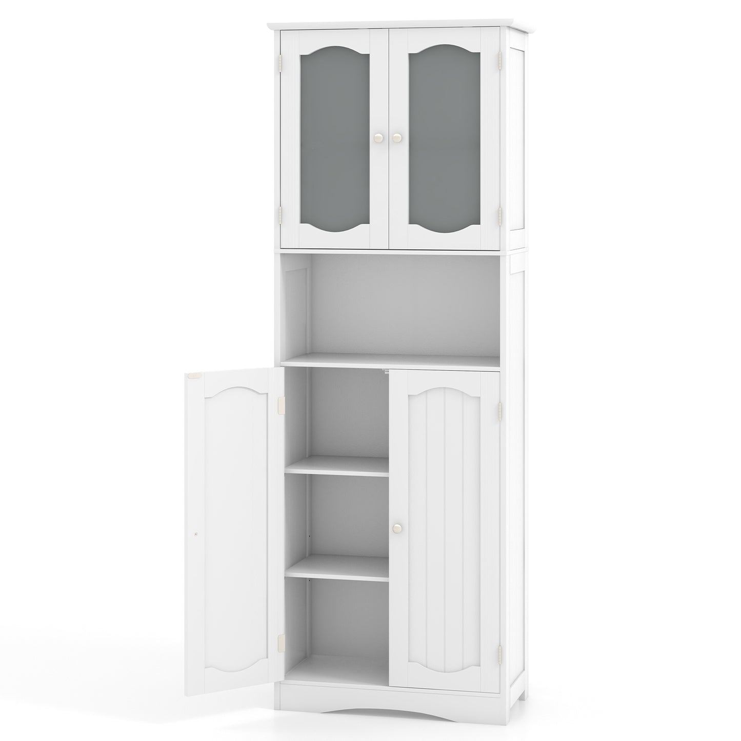 64.5 Inches Tall Bathroom Storage Cabinet with Frost Glass Doors and Shelves, White Floor Cabinets   at Gallery Canada