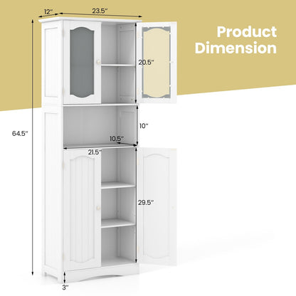 64.5 Inches Tall Bathroom Storage Cabinet with Frost Glass Doors and Shelves, White Floor Cabinets   at Gallery Canada