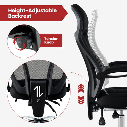 Ergonomic Mesh Office Chair with Footrest and Tilting Backrest, Black Ergonomic Chairs   at Gallery Canada