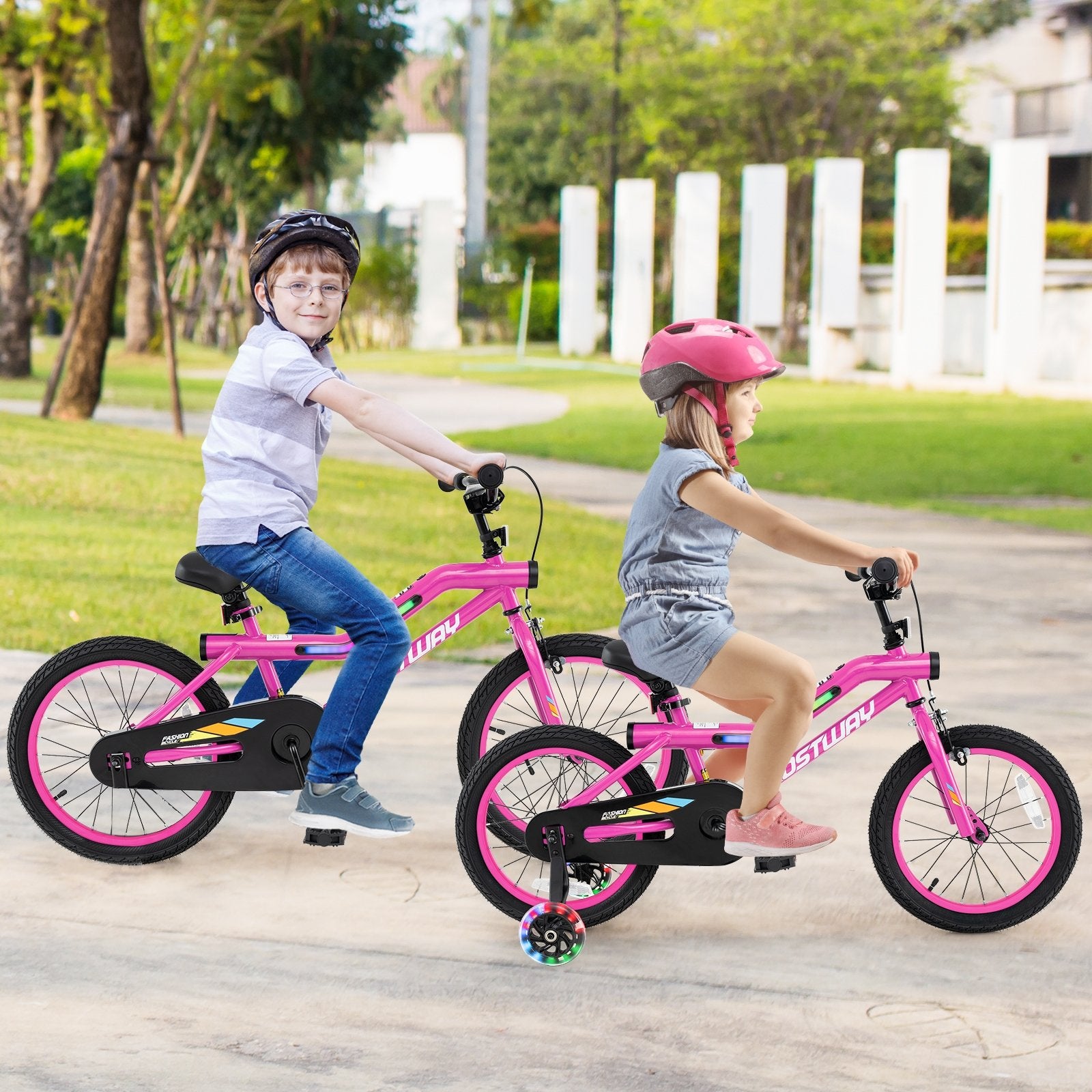 18 Inch LED Lighted Kids Bike with Training Wheels and Headlight for Ages 4-8 Years-16 inches, Pink Kids Bike   at Gallery Canada