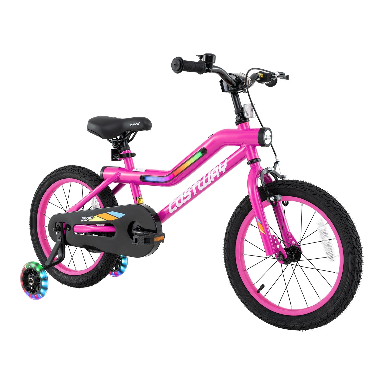 18 Inch LED Lighted Kids Bike with Training Wheels and Headlight for Ages 4-8 Years-16 inches, Pink Kids Bike Pink  at Gallery Canada