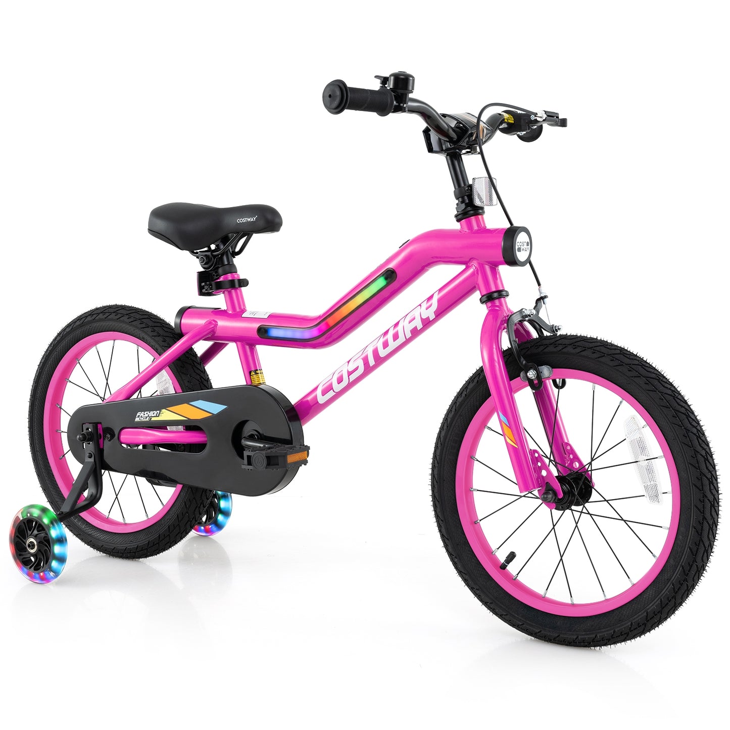 18 Inch LED Lighted Kids Bike with Training Wheels and Headlight for Ages 4-8 Years-16 inches, Pink Kids Bike   at Gallery Canada