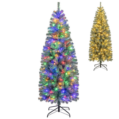 6.5 Feet Pre-Lit Blue Artificial Christmas Tree Slim with 9 Lighting Modes-6.5 ft, Blue Christmas Tree 6.5 Feet - Blue  at Gallery Canada