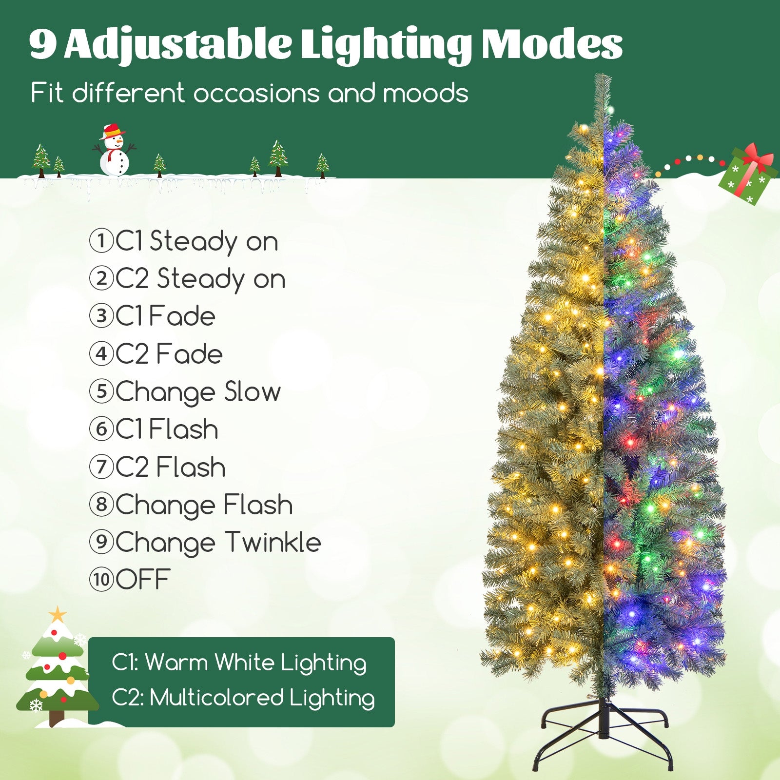 6.5 Feet Pre-Lit Blue Artificial Christmas Tree Slim with 9 Lighting Modes-6.5 ft, Blue Christmas Tree   at Gallery Canada