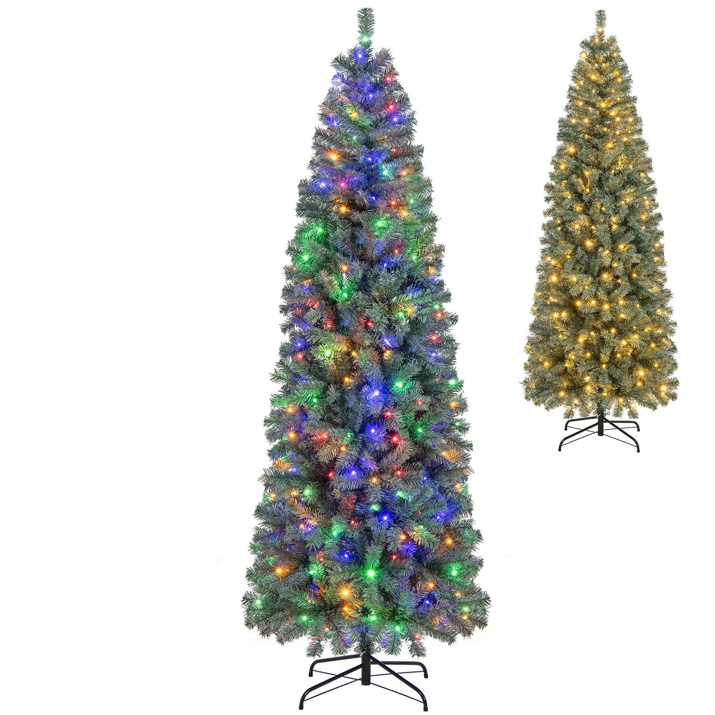 7.5 Feet Pre-Lit Blue Artificial Christmas Tree Slim with 9 Lighting Modes-7.5 ft, Blue Christmas Tree 7.5 Feet - Blue  at Gallery Canada