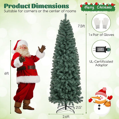 7.5 Feet Pre-Lit Blue Artificial Christmas Tree Slim with 9 Lighting Modes-7.5 ft, Blue Christmas Tree   at Gallery Canada