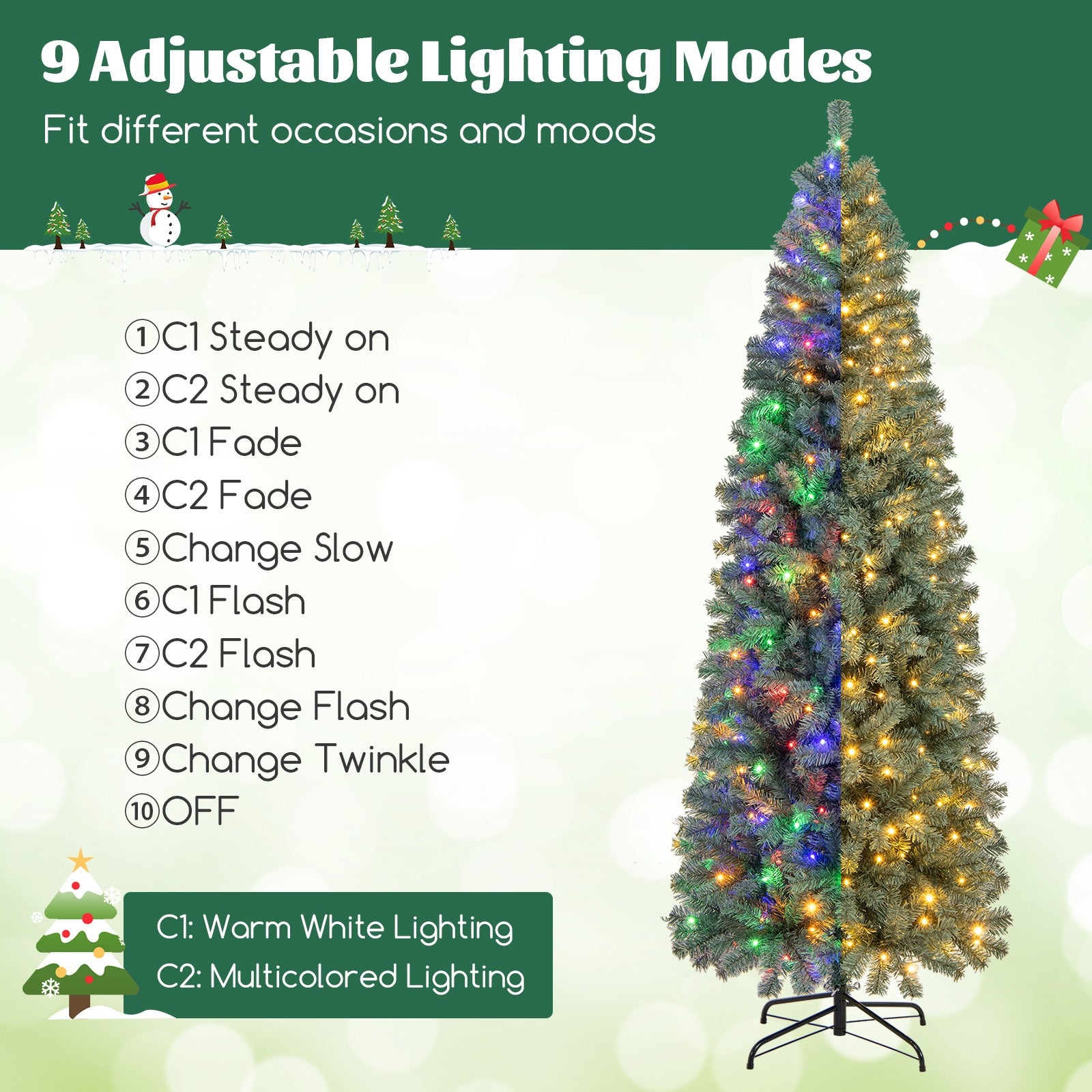 7.5 Feet Pre-Lit Blue Artificial Christmas Tree Slim with 9 Lighting Modes-7.5 ft, Blue Christmas Tree   at Gallery Canada