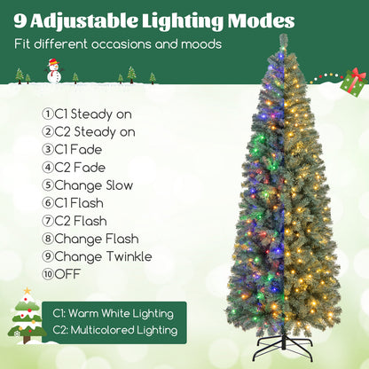 7.5 Feet Pre-Lit Blue Artificial Christmas Tree Slim with 9 Lighting Modes-7.5 ft, Blue Christmas Tree   at Gallery Canada