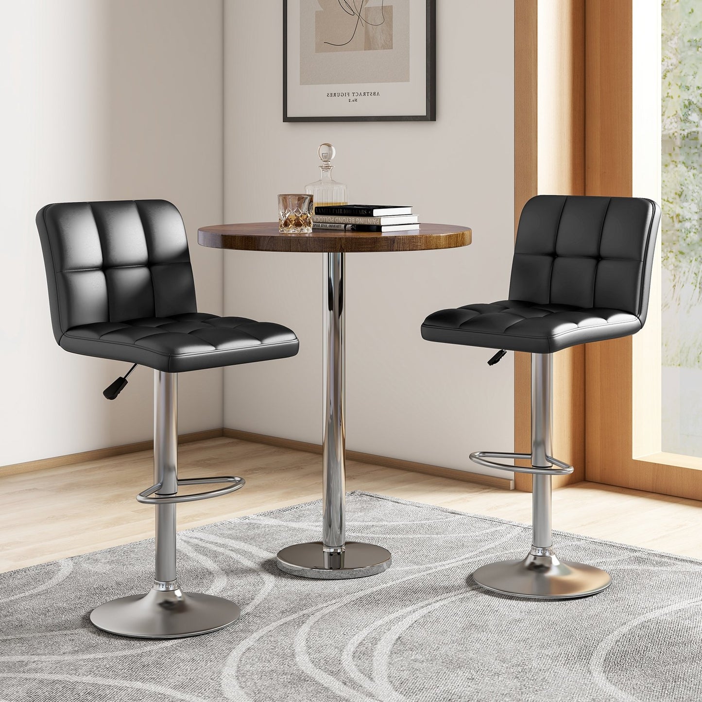 Modern Bat Stools Set of 2 with Back and Heavy-duty Metal Base and Footrest, Black Bar Stools   at Gallery Canada