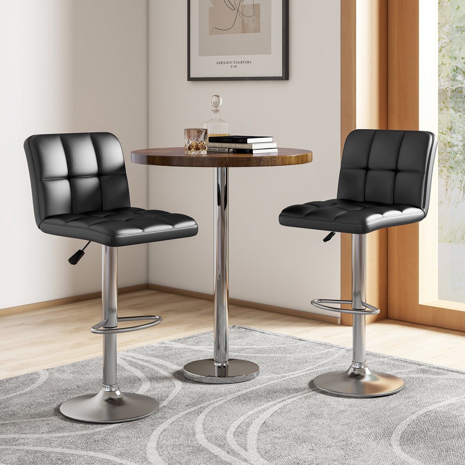 Modern Bat Stools Set of 2 with Back and Heavy-duty Metal Base and Footrest, Black Bar Stools   at Gallery Canada