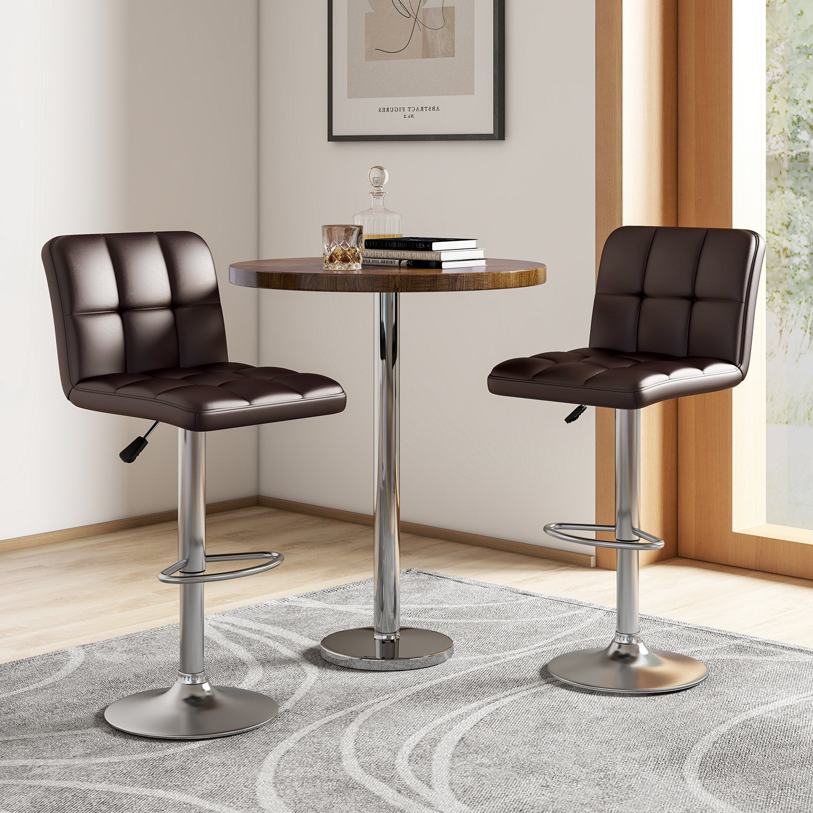 Modern Bat Stools Set of 2 with Back and Heavy-duty Metal Base and Footrest, Brown Bar Stools   at Gallery Canada