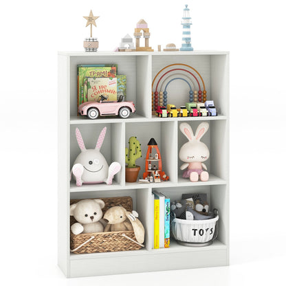 7-Section Freestanding Bookshelf for Kids Room Classroom Daycare Nursery, White Kids Storage   at Gallery Canada