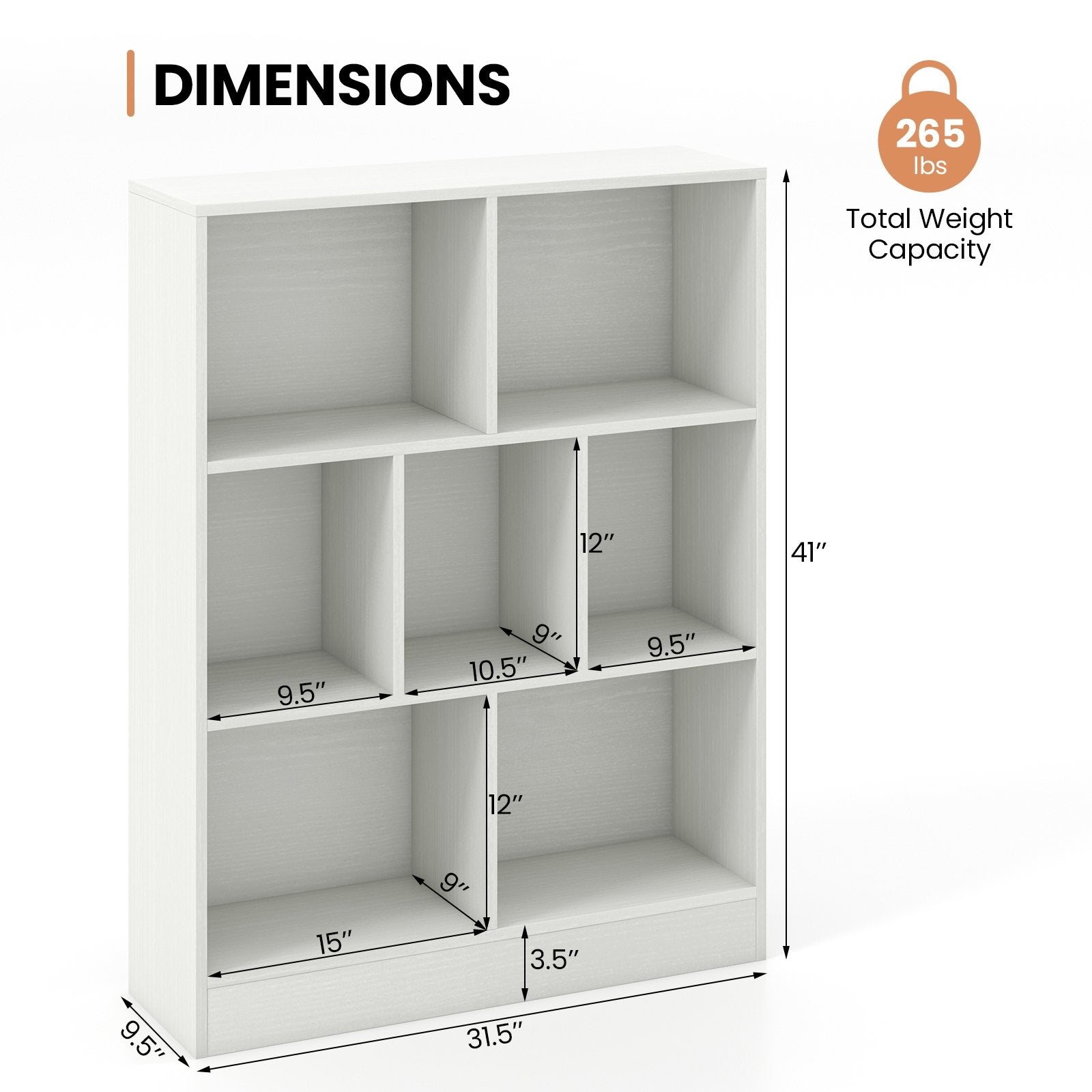 7-Section Freestanding Bookshelf for Kids Room Classroom Daycare Nursery, White Kids Storage   at Gallery Canada