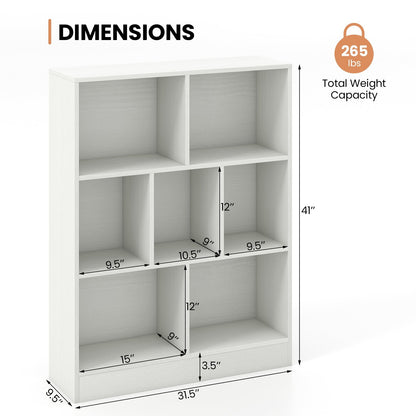 7-Section Freestanding Bookshelf for Kids Room Classroom Daycare Nursery, White Kids Storage   at Gallery Canada