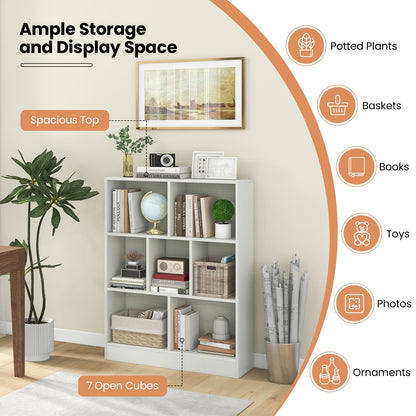 7-Section Freestanding Bookshelf for Kids Room Classroom Daycare Nursery, White Kids Storage   at Gallery Canada