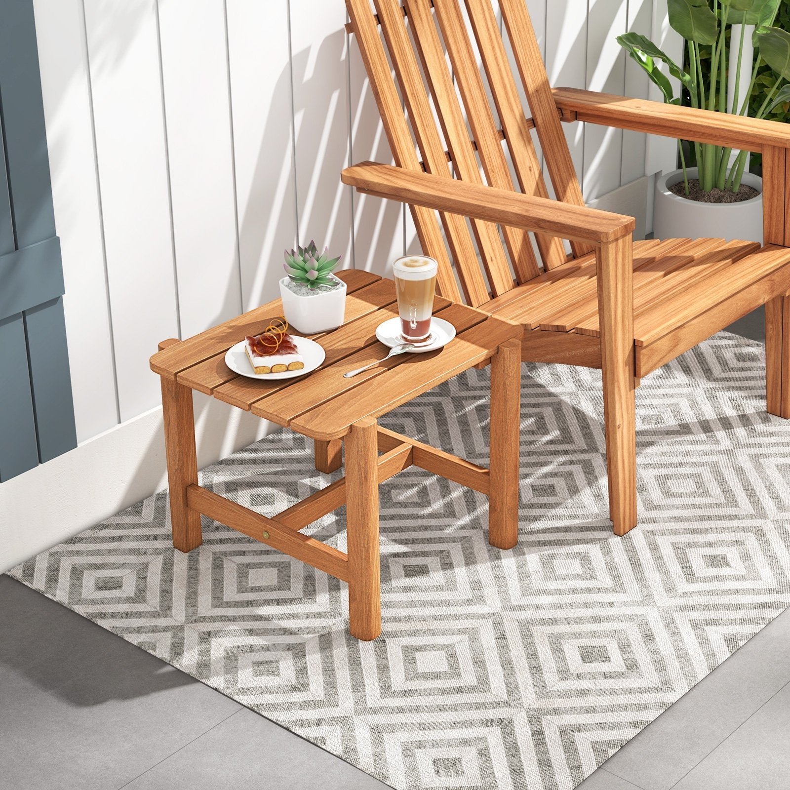 Patio Teak Wood Side Table with Slatted Tabletop for Yard, Natural Patio Coffee Tables   at Gallery Canada