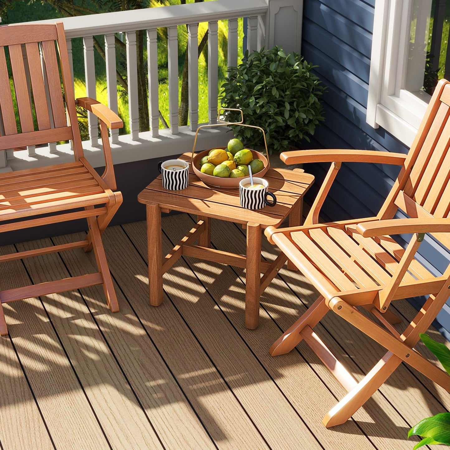 Patio Teak Wood Side Table with Slatted Tabletop for Yard, Natural Patio Coffee Tables   at Gallery Canada