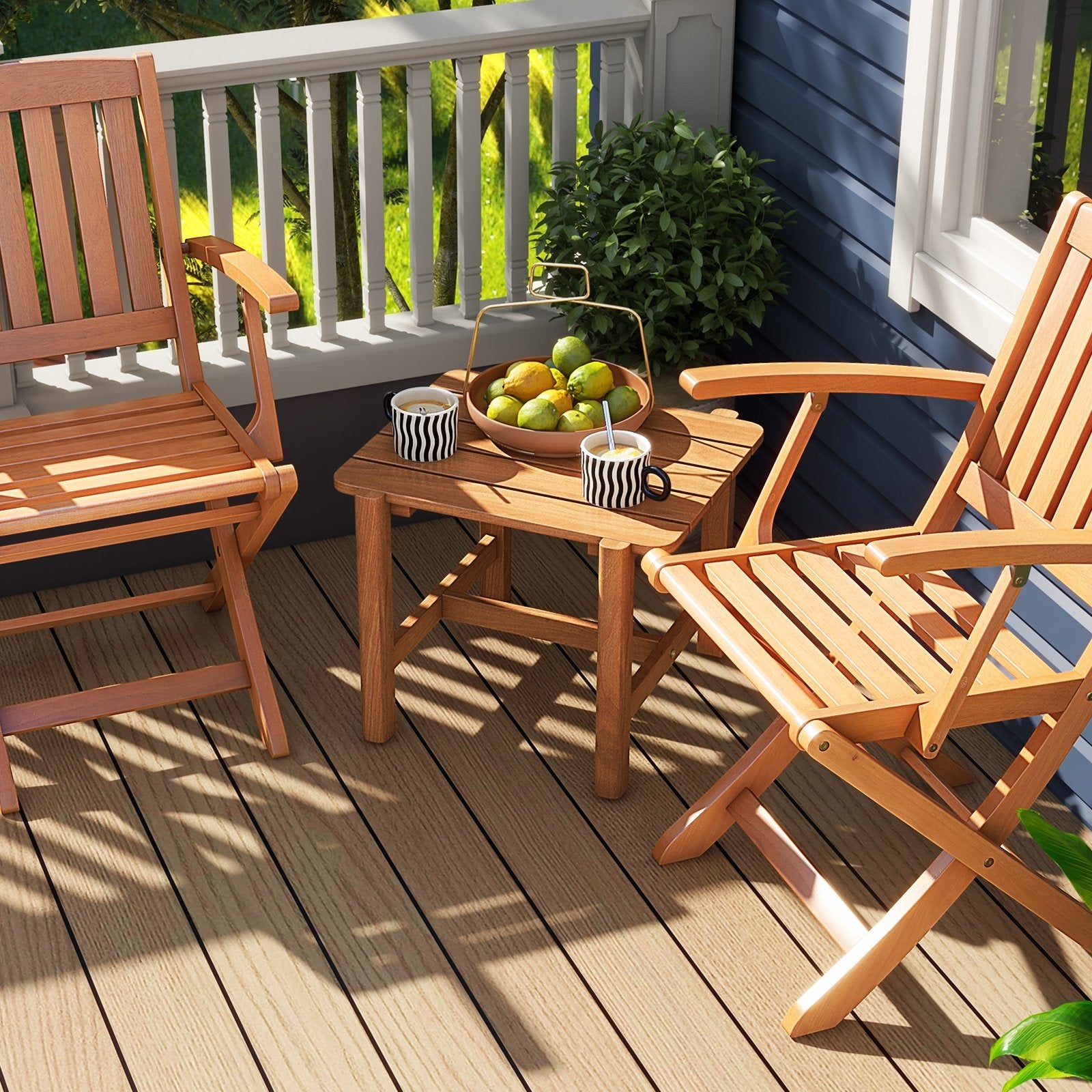 Patio Teak Wood Side Table with Slatted Tabletop for Yard, Natural Patio Coffee Tables   at Gallery Canada