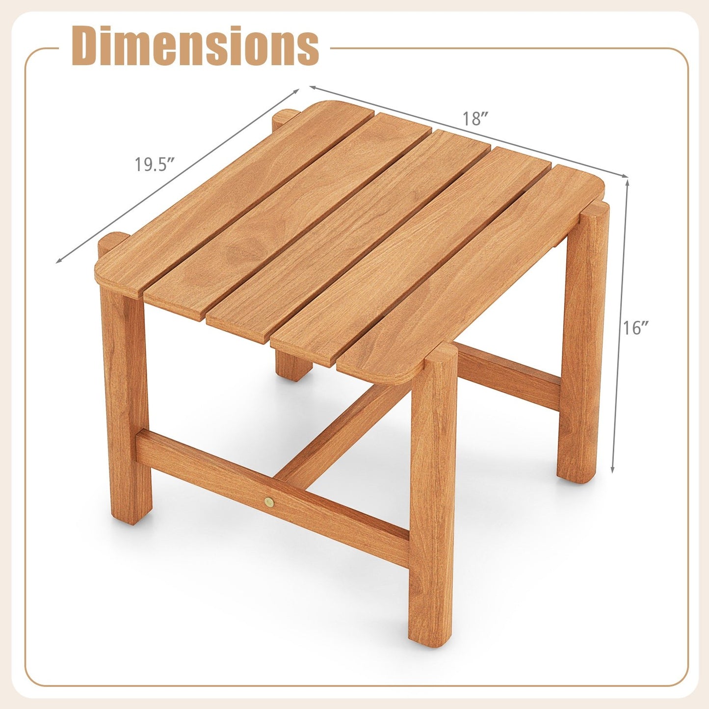 Patio Teak Wood Side Table with Slatted Tabletop for Yard, Natural Patio Coffee Tables   at Gallery Canada