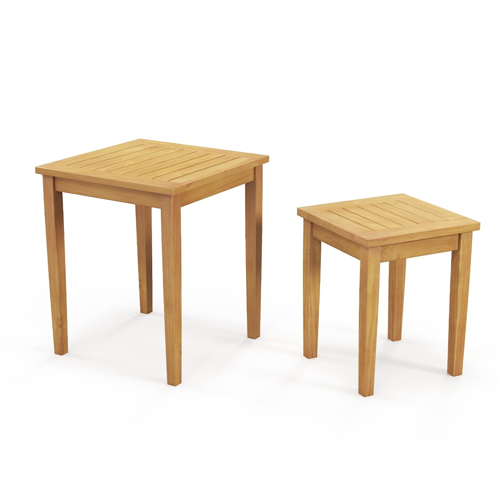 2 Pieces Space Saving Design Teak Wood Outdoor Patio Nesting Table, Natural Patio Coffee Tables   at Gallery Canada