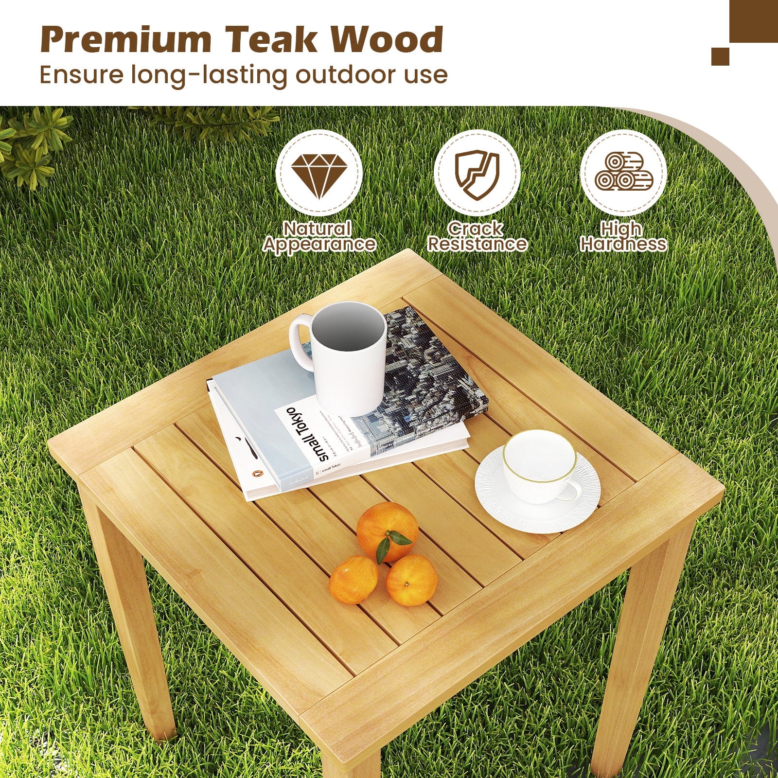 2 Pieces Space Saving Design Teak Wood Outdoor Patio Nesting Table, Natural Patio Coffee Tables   at Gallery Canada