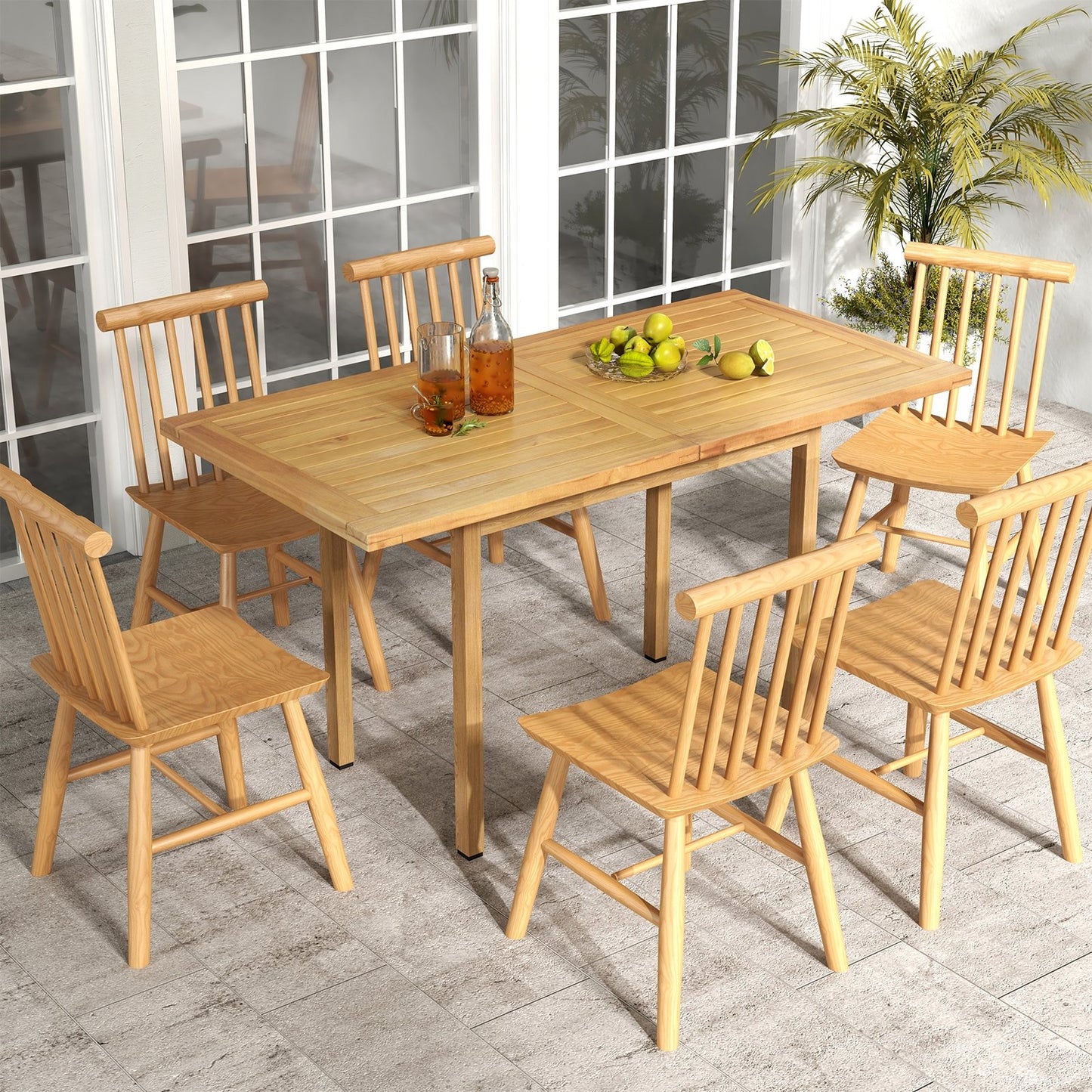 Indoor Outdoor Teak Wood Slatted Tabletop Panel Board Split in 2 Square, Natural Patio Dining Tables   at Gallery Canada