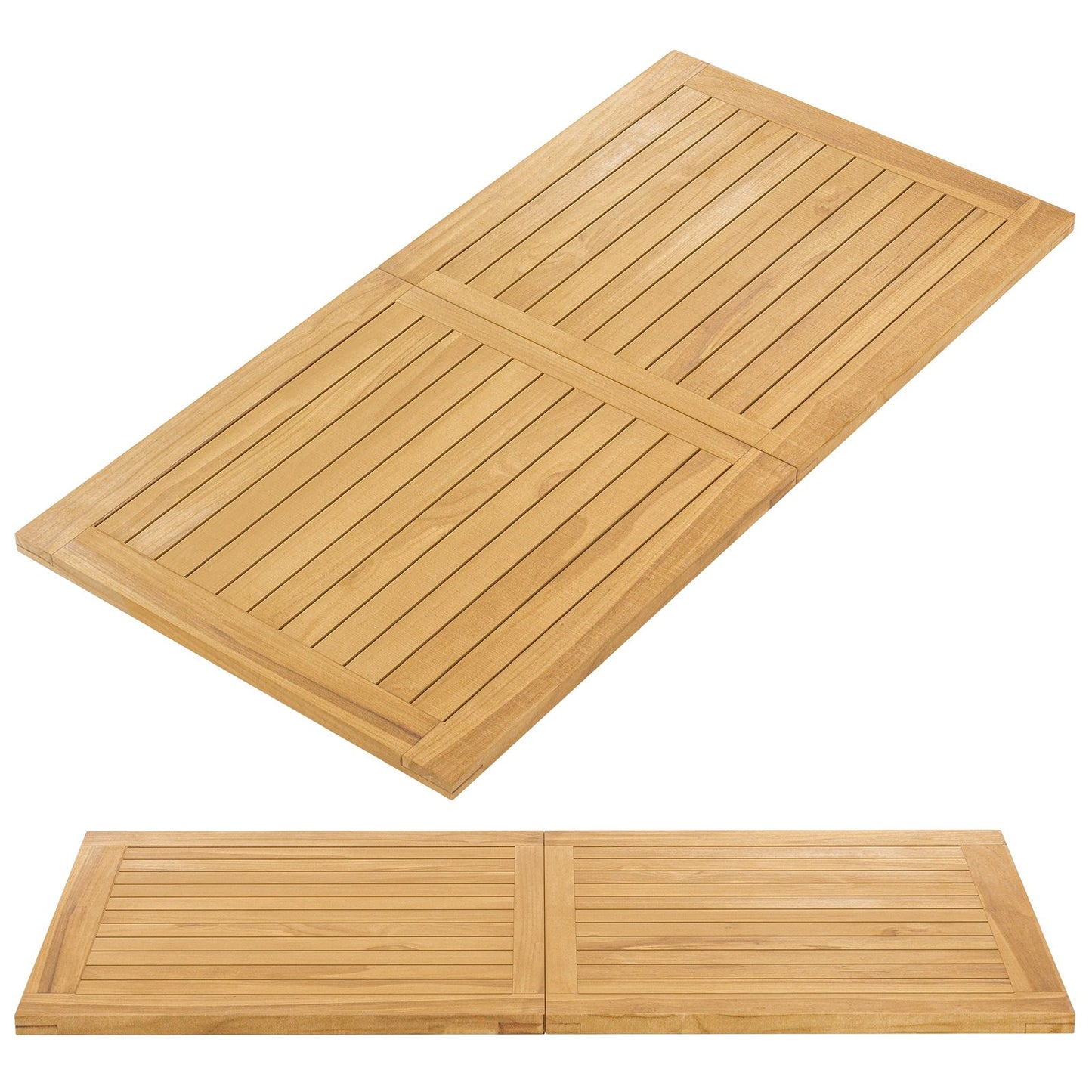 Indoor Outdoor Teak Wood Slatted Tabletop Panel Board Split in 2 Square, Natural Patio Dining Tables   at Gallery Canada