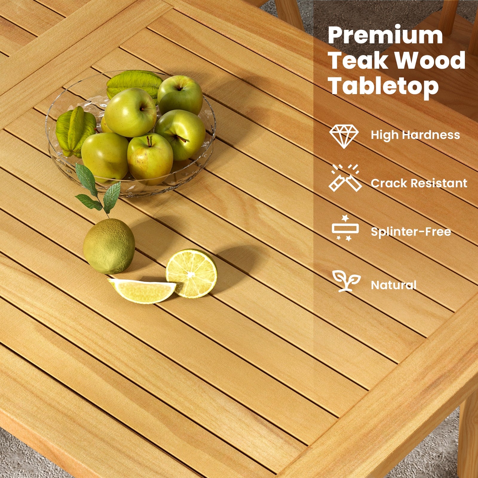 Indoor Outdoor Teak Wood Slatted Tabletop Panel Board Split in 2 Square, Natural Patio Dining Tables   at Gallery Canada