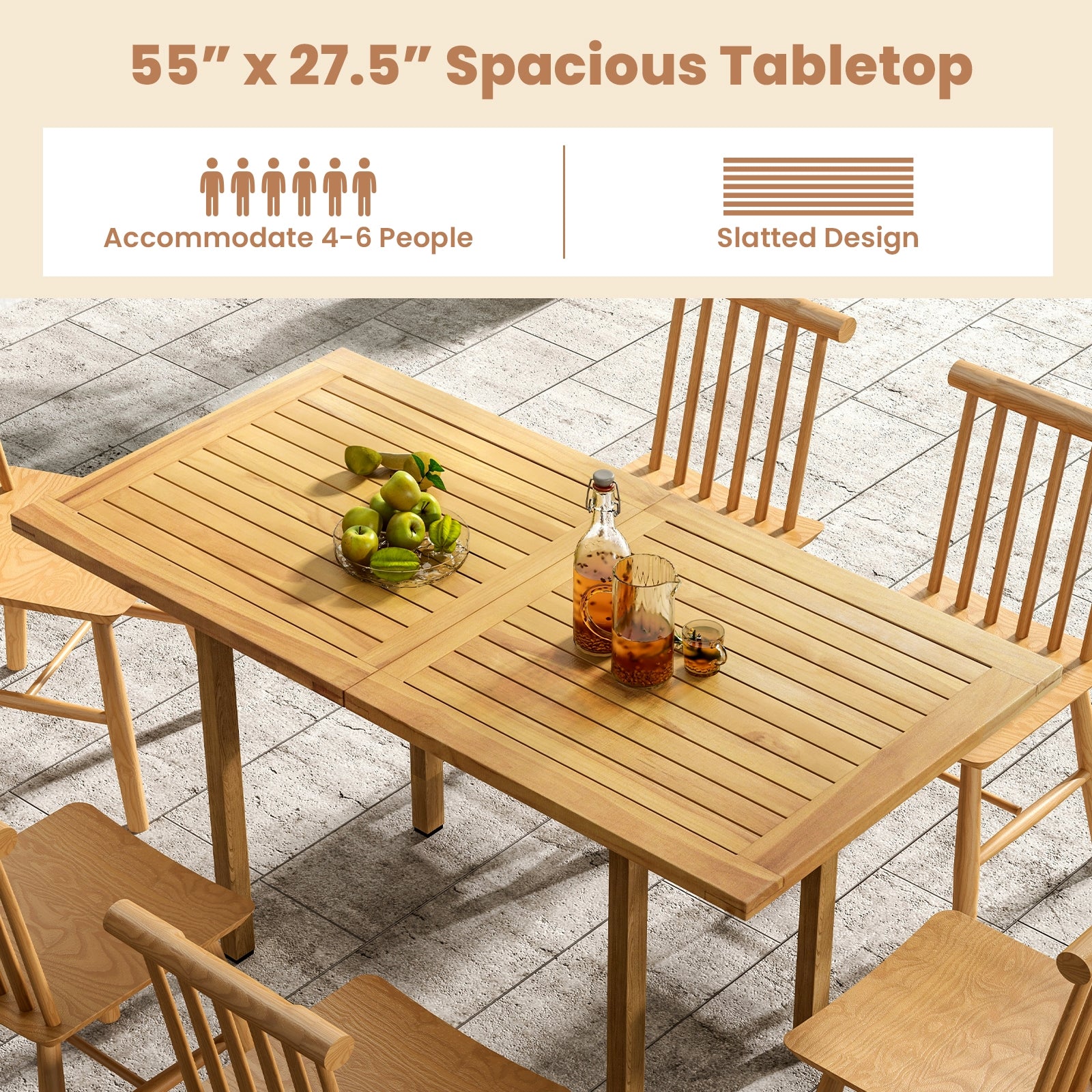 Indoor Outdoor Teak Wood Slatted Tabletop Panel Board Split in 2 Square, Natural Patio Dining Tables   at Gallery Canada