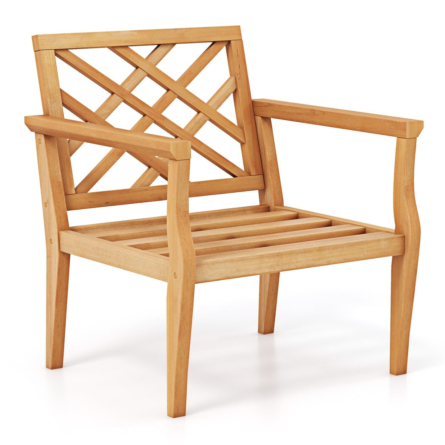 Teak Wood Slatted Patio Chair Armchair with Cozy Backrest and Armrests, Natural Patio Dining Chairs Natural  at Gallery Canada