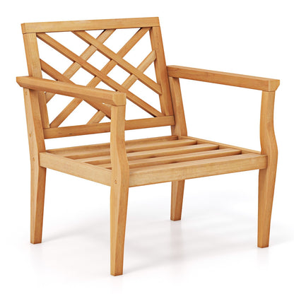 Teak Wood Slatted Patio Chair Armchair with Cozy Backrest and Armrests, Natural Patio Dining Chairs Natural  at Gallery Canada