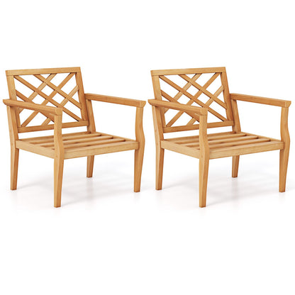 Teak Wood Slatted Patio Chair Armchair with Cozy Backrest and Armrests, Natural Patio Dining Chairs   at Gallery Canada