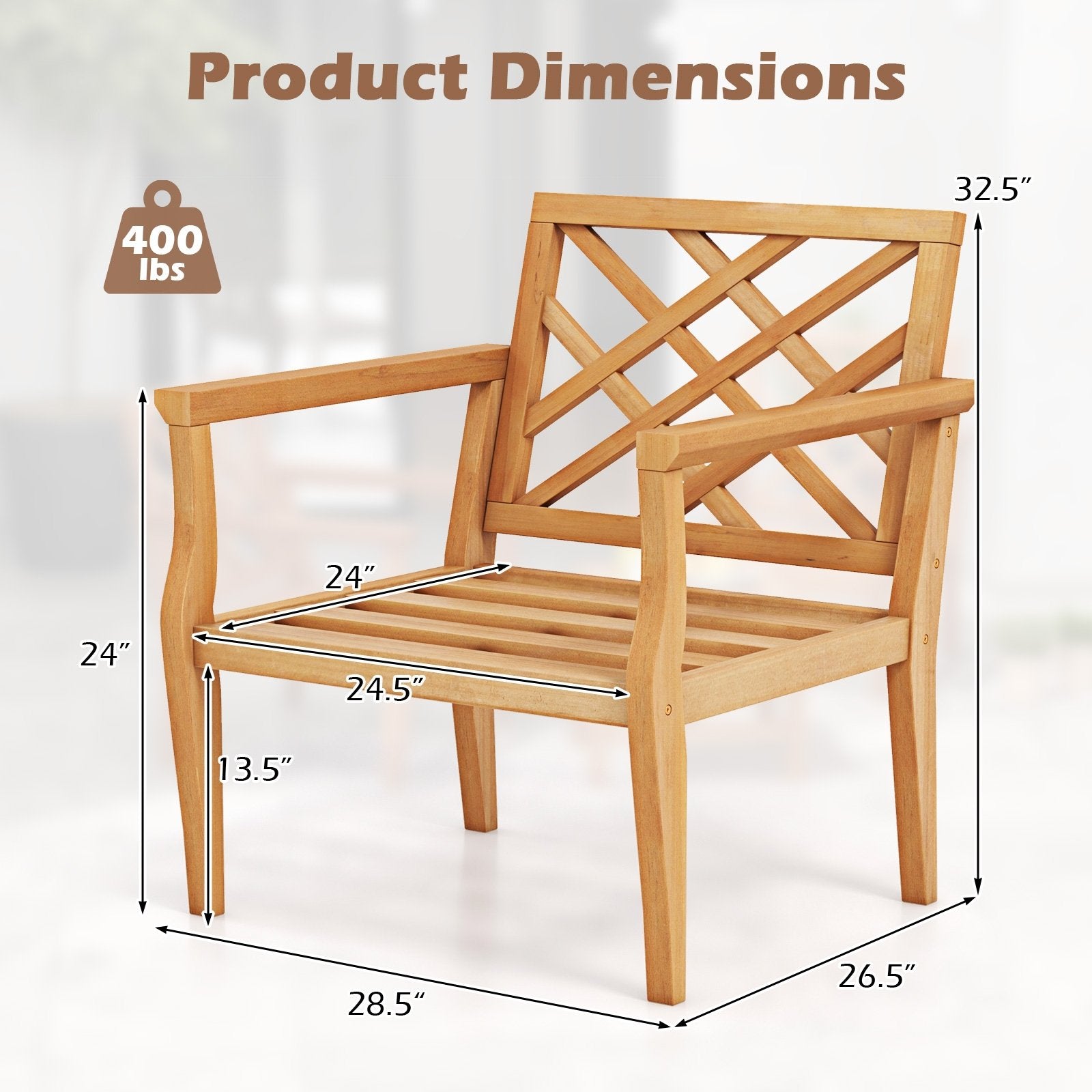 Teak Wood Slatted Patio Chair Armchair with Cozy Backrest and Armrests, Natural Patio Dining Chairs   at Gallery Canada