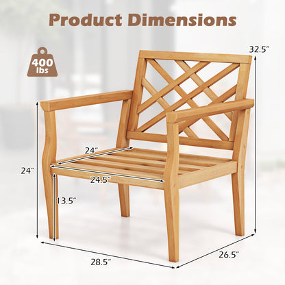 Teak Wood Slatted Patio Chair Armchair with Cozy Backrest and Armrests, Natural Patio Dining Chairs   at Gallery Canada