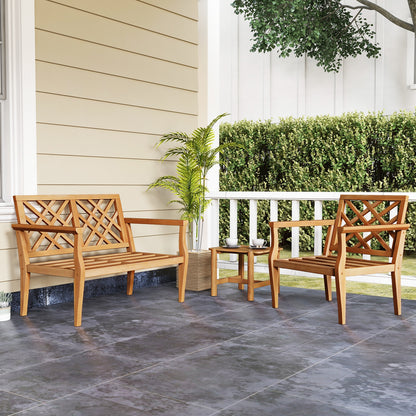 Teak Wood Slatted Patio Chair Armchair with Cozy Backrest and Armrests, Natural Patio Dining Chairs   at Gallery Canada