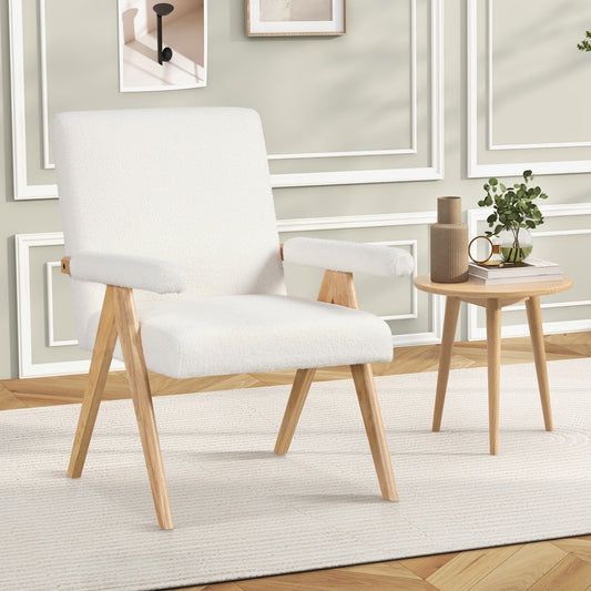 Mid Century Modern Accent Chair with Rubber Wood Frame and Padded Armrests, White Accent Chairs White  at Gallery Canada