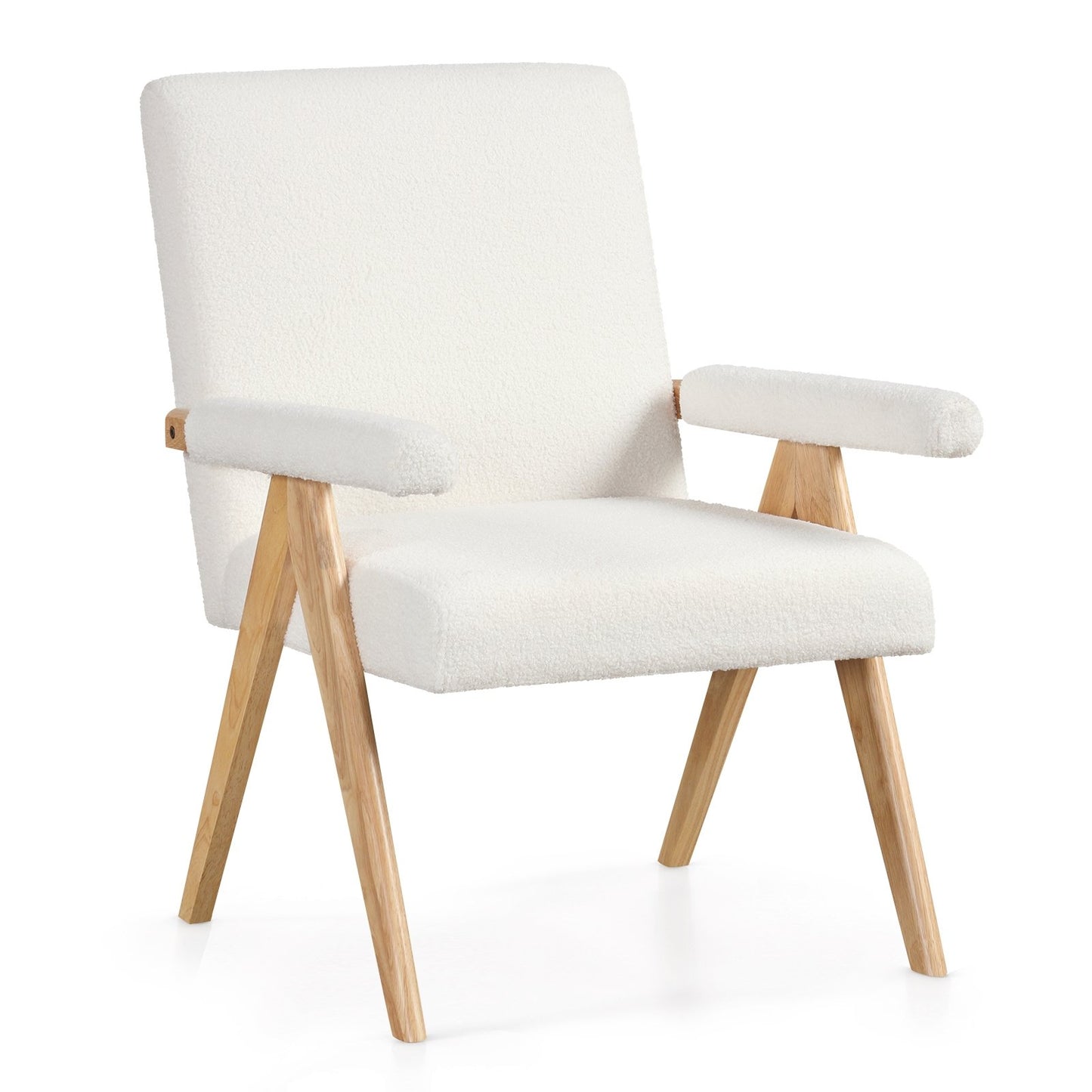 Mid Century Modern Accent Chair with Rubber Wood Frame and Padded Armrests, White Accent Chairs White  at Gallery Canada