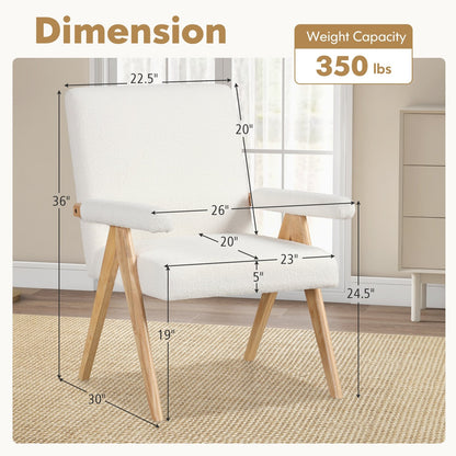 Mid Century Modern Accent Chair with Rubber Wood Frame and Padded Armrests, White Accent Chairs   at Gallery Canada