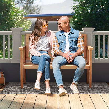 Outdoor Garden Bench 2-Person Teak Wood Bench with Comfy Armrests and Backrest, Natural Outdoor Benches   at Gallery Canada