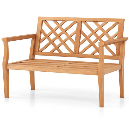 Outdoor Garden Bench 2-Person Teak Wood Bench with Comfy Armrests and Backrest, Natural Outdoor Benches   at Gallery Canada