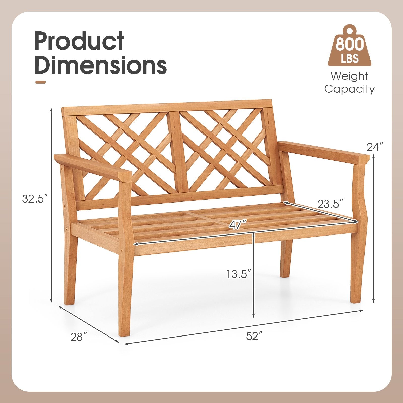 Outdoor Garden Bench 2-Person Teak Wood Bench with Comfy Armrests and Backrest, Natural Outdoor Benches   at Gallery Canada